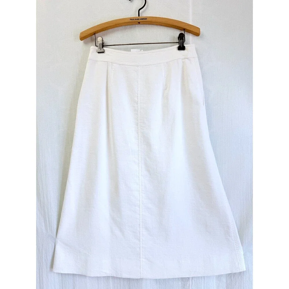 NWT Diane von Furstenberg Ivory Zip Front A-Line Midi Skirt Linen Cotton Sz 6